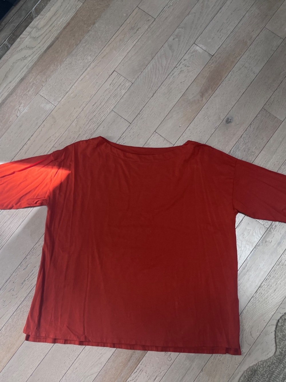 J JILL Womens Luxe Supima Cotton Boat Neck Tee Orange Long Sleeve Lg.   FALL
